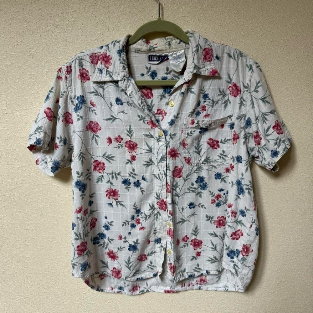 True vintage floral button up short sleeve shirt - Picture 2 of 8